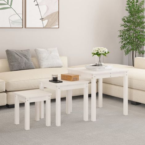 Lot de 3 Tables gigognes,Tables Basses gigognes pour Salon Blanc Bois de pin massif -33401 (1/5)