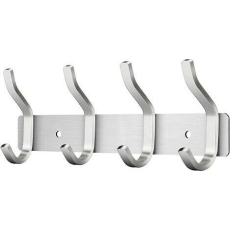 Wandgarderobe mit 4 Haken, Wandgarderobenhaken aus Edelstahl für Handtücher (Silber, 4 Haken) (1/4)