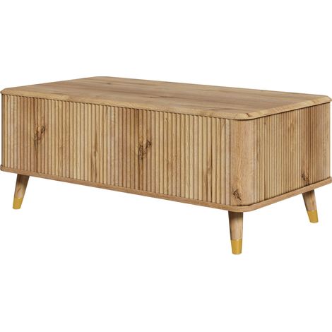 Mesa de centro elevable con estructura ondulada, MDF, color madera, 97 x 52 x 56,5 cm (1/5)