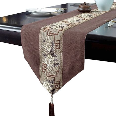 Chemin de table style chinois, drapeau de table style chinois, drapeau de table basse style chinois, nappe à rayures longues, nappe à thé, serviette, drapeau de lit d'hôtel, serviette de lit (1/5)