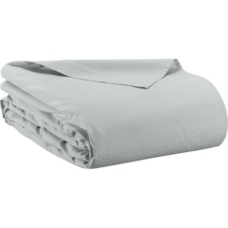 Drap plat en coton lavé souple et doux coloris Perle pour lit deux personnes 240 x 300 cm - PANGIVO (1/2)