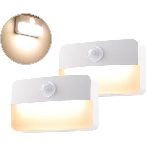 Veilleuse avec détecteur de mouvement, 2 lampes LED pour armoires, lampe d'appoint fonctionnant sur piles, 3000K blanc chaud, lumière à capteur pour armoire, couloir, escalier, chambre, cuisine (1/5)