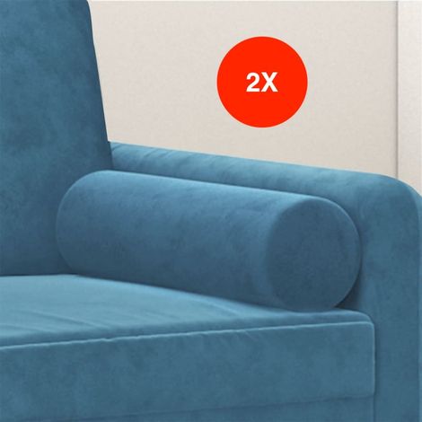 2 Coussins décoratifs : Bleu Ø15x50 cm En Velours. Idéal Salon, Sofa et Canapé (1/5)