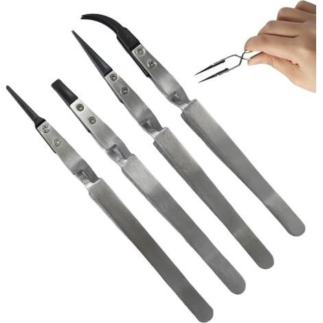 BUNTHAUS Pince à Épiler Pincettes Antistatique en Acier Inoxydable Pince Brucelle avec Pointes en Plastique Antistatiques - Outils de Précision pour Électronique, Bijouterie, Modélisme et Cosmétique