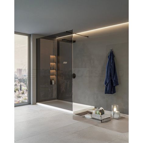 Parete doccia fissa 100 cm H 200 cristallo 8 mm fume profili cromo Genio (1/5)