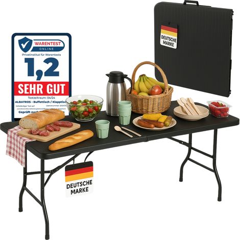 Albatros Buffettisch Klapptisch Schwarz/Rattan – robuste Konstruktion klappbar und hohe Tragkraft –für bis zu 10 Personen – für Bierzelt mit Tragegriff (1/5)