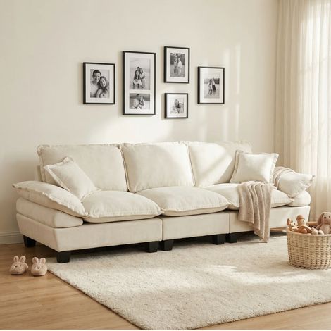 Canapé modulable chenille beige 263x82x90 cm OKMYHOME (1/5)