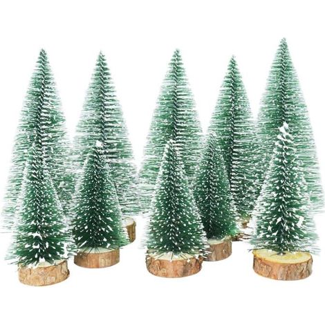 10pcs Arbres de Noël Miniatures en Sisal avec Neige Décoration de Noël (1/5)