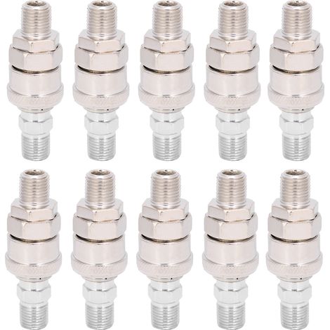 Lot de 10 raccords rapides autobloquants pour compresseurs d'air, type C, filetage mâle et femelle, compatibles avec les tuyaux en PU (1/5)