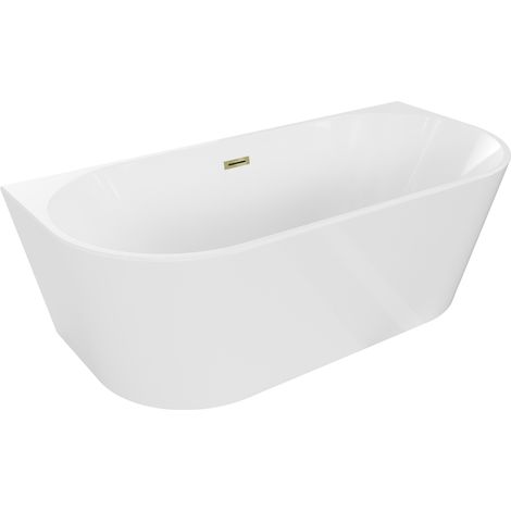 Baignoire Mexen Oval à poser contre le mur 140 x 75 cm, blanche, trop-plein doré - 52671407500-50