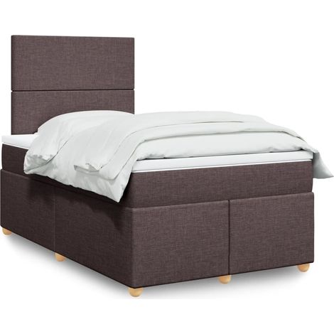 vidaXL Sommier à lattes de lit et matelas marron foncé 120x190cm tissu (1/5)