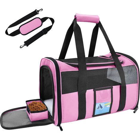 Haustiertragetasche mit Reißverschlussgriff und Schultergurt, atmungsaktive Netztragetasche für Katzen und kleine Hunde, ideal für Reisen, Camping und Wandern. (1/5)