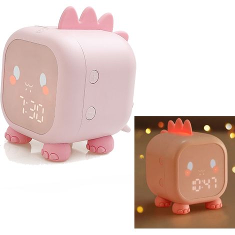 Réveil numérique intelligent et amusant avec veilleuse LED en silicone rose représentant un dragon mignon et amusant, idéal pour les enfants. (1/5)