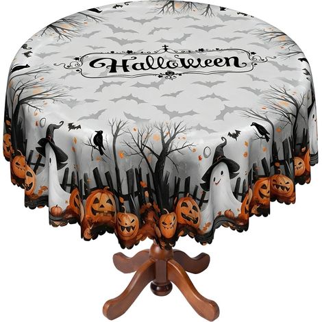Nappe ronde d'Halloween 60 pouces, résistante aux taches, lavable, effrayante (1/5)