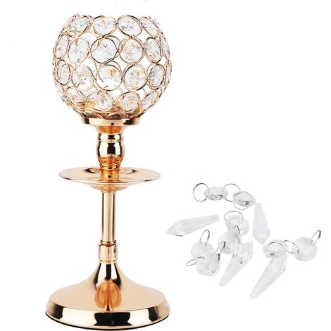 Support À Bougie En Cristal - Base Métallique Rond - Pour Décoration De Table Salon Mariage Anniversaire - Lot De 1 (1/5)