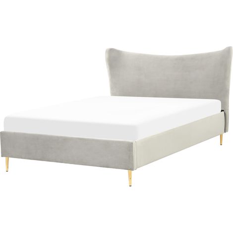 Cama con somier de terciopelo gris claro dorado 140 x 200 cm somier Chaleix