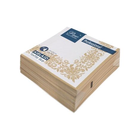 Serviettes de table professionnelles PAW, motif doré, 1 pli, 40 x 40 cm, pliées en 4, paquet de 50. En tissu non tissé Airlaid.