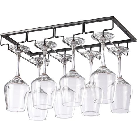 Support Verre Suspendu, Porte Verres à Vin en Métal, Rangement Verre Installation sous Meuble(4 Rangs, Noir)