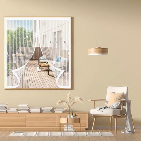 Moustiquaire Fenetre Coulissante 73x117cm(W x H) Anti-Moustiques, Fermeture Automatique, Sans Perçage, Maille Fine, Moustiquaire de Fenetre pour Porte de Balcon, Porte Cave, Blanc