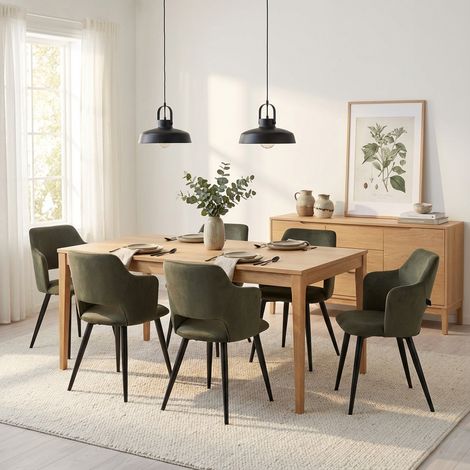 Meubles Cosy AKANJINEW Lot de 6 chaises de salle à manger scandinaves tissu vert pieds métal noir (1/5)