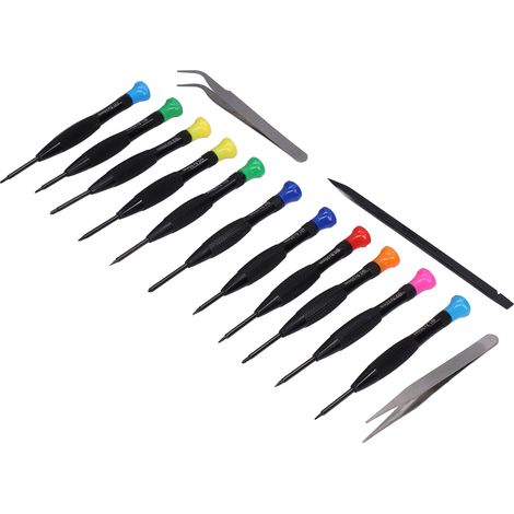 Ensemble de 14 petits tournevis magnétiques en acier inoxydable et PVC pour la réparation de téléphones portables et d'appareils électroniques. (1/5)