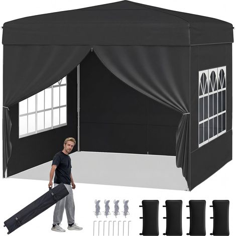 COSTWAY Gazebo Da Giardino Esterno Tenda A Baldacchino Pop-Up Resistente 3X3 Tendone Pergola Riparo Solare Terrazzo Borsa Da Trasporto Parete Laterale Pannell (1/5)