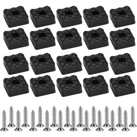 Set di 20 piedini protettivi in gomma quadrati da 30 mm x 30 mm per mobili, per pavimenti in legno, antiscivolo, con fissaggio a vite, neri. (1/5)