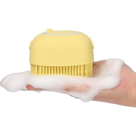 1 paquet de brosse à shampoing pour chien, peigne de massage pour chat, brosse de douche en silicone pour enlever les poils morts (jaune)