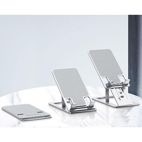Support de bureau pliable pour téléphone, compatible avec iPhone, Samsung Galaxy et iPad Mini - Argent (1/5)