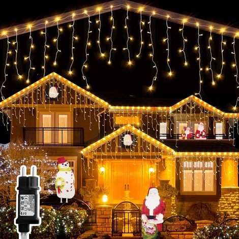 Rideau lumineux 3 x 3 m, 300 LED lumière guirlande intérieure/extérieure avec 8 modes & prise UE, IP44 étanche, guirlande lumineuse décorative pour Saint-Valentin, fête (blanc froid ou blanc chaud) (1/5)