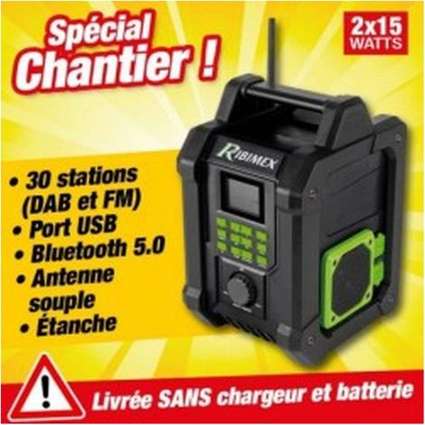 Radio R-BAT20 20V - Sans Batterie ni Chargeur - Portable et Pratique - Idéale pour les Chantiers - D-Work