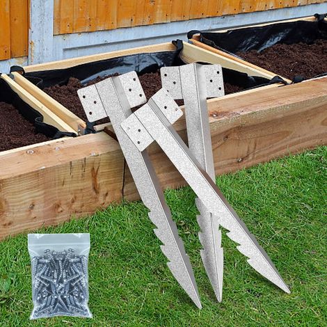 Lot de 10 supports pour traverses de chemin de fer – Piquets robustes pour bordures d'allées et de jardins – Supports dentelés en acier galvanisé pour jardinières et massifs en bois (1/5)
