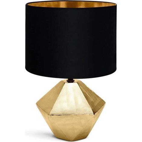 Lampe de chevet, lampe de table moderne, abat-jour en tissu, base en céramique, douille E14, forme losange, or, 22 22 32 cm, câble de 1,3 m, design vintage pour bureau, salon