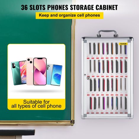 Casier de rangement téléphone en alliage d’aluminium, 36 emplacements, serrure à clé, fixation murale pour classe (1/5)