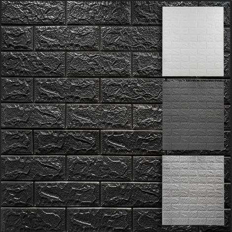 HEXIM 3D Wandpaneele selbstklebend 1qm / 2 Stück, Steinoptik XPE Kunststoff Ziegel Tapeten 77x70 cm (2 Paneele / 1,06 m², Schwarz) (1/3)