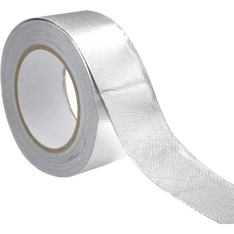 Ruban adhésif aluminium Bande d'étanchéité 5CM par 50m Epaisseur 0.08MM renforcé avec un tissu en maille de verre pour ventilations, Résistance aux hautes températures, Argent (1/5)