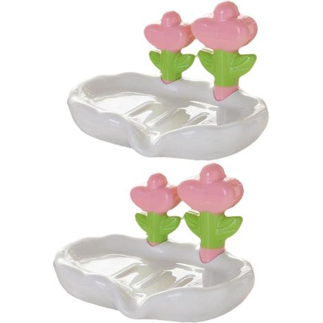 Set di 2 portasapone con motivo floreale, a rapido drenaggio, ideali per cucina e bagno. Portasapone con motivo floreale, decorazione da piano di lavoro, contenitore in plastica per shampoo/sapone da (1/4)