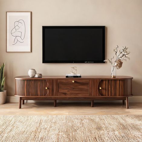 Meuble TV en MDF noyer avec tiroirs pour salon 170 x 39,5 x 38 cm (1/5)