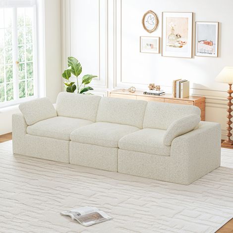 Divano modulare a 3 posti in ciniglia beige, profondità seduta 60 cm, divano compresso senza montaggio, 286x102x65 cm (1/5)