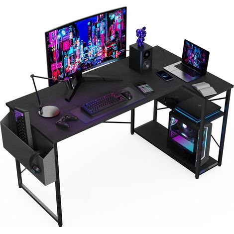 L-Shaped Corner Desk, Reversible Gaming Computer Desk with Storage Shelves, Small Writing Workstation Bookshelf for Home Office & Study (1/5)