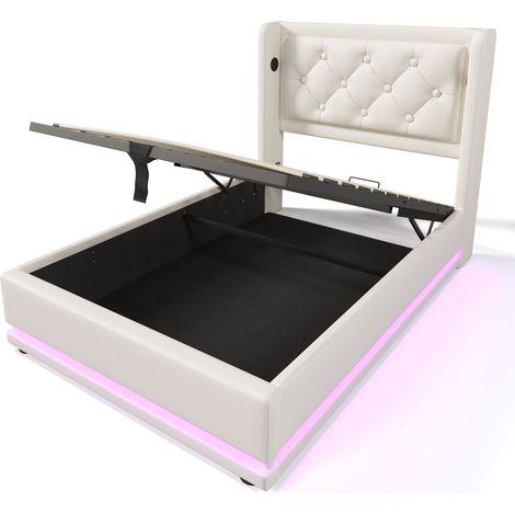 Polsterbett mit Bettkasten 90 x 200 cm weiß, LED 3-seitig, USB/USB-C, MODENUIT (1/5)