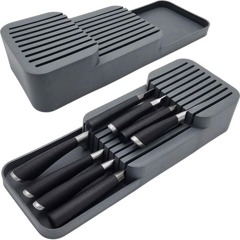 Tiroir organiseur de couteaux gris 39x145x75 cm (1/5)