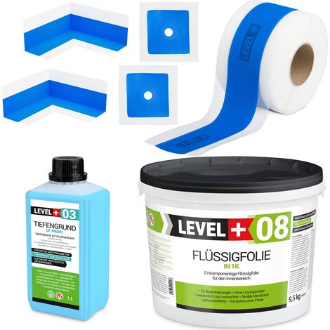 LEVEL+ Dichtset für Duschabdichtung Bad Dichtband Flüssigfolie 9,5kg SET323 (1/4)