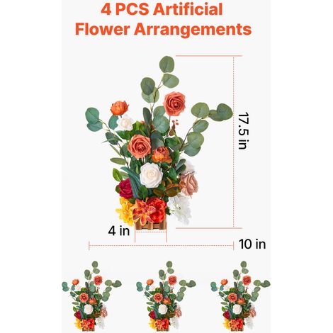 4 Arrangements Floraux Artificiels sur Pied 450 mm, Roses Orange Fausses Fleurs pour Mariage Allée Chaise, Centres de Table Cérémonie Réception et Déco Extérieur (1/5)