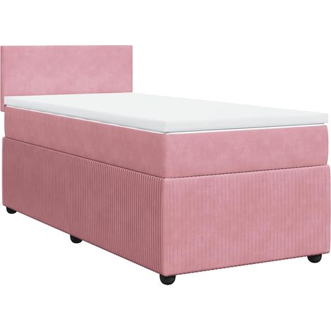 vidaXL Sommier à lattes de lit avec matelas Rose 90x190 cm Velours (1/5)