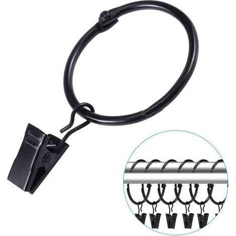 30 Pièces Anneau de Rideau avec Clips, Anneaux de Rideau en Métal Anneaux de Suspension avec Clips pour Rideaux et Tringles, Facile Ouvert et Fermer, 38mm Diamètre Intérieur(Noir) (1/5)
