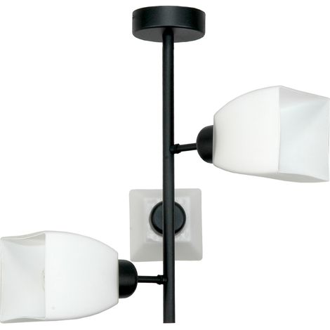 Lámpara de techo colgante clásica negra con pantalla de cristal blanco 15-484 trapik