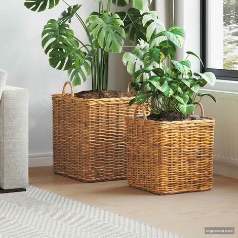 Planter Basket GENDT 2 pcs Natural Brown Kubu Rattan vidaXL