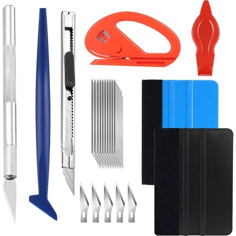 Kit de Film Teinte Vitre Voitures,8 pcs Covering Outils Teinté pour Fenêtre de Voiture avec 2 Raclettes en Feutre Couteau de Précision Cutter,pour Film Teinté Voiture,Installation de Film (1/5)