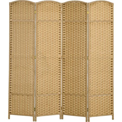 Paravent 4 panneaux, brise-vue pliable, cloison de séparation pour salon, chambre, bureau à domicile, naturel (1/5)